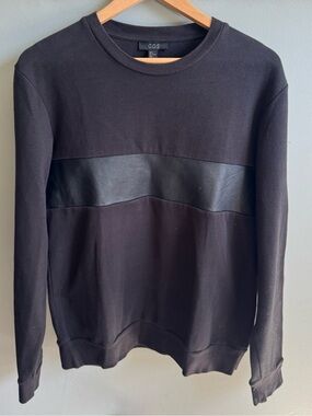 COS Leather Contrast Panel Crewneck Sweatshirt Black Size S
